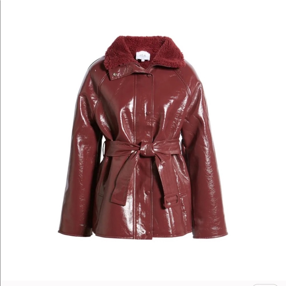 🆕J.O.A Faux Fur Lined tie waist coat in burgundy - Picture 3 of 15
